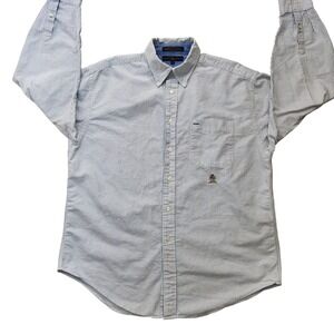 Tommy Hilfiger Men's Blue White Striped Button Down Shirt L Vintage  Y2K